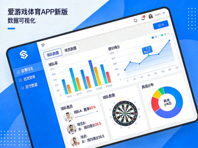 爱游戏体育APP新版数据可视化界面，展示球队与球员的详细统计分析图表