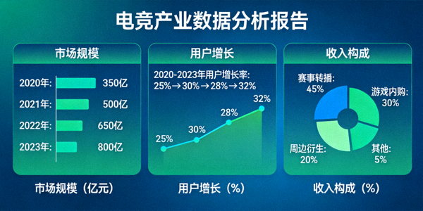 电竞产业数据分析报告图表 - 市场规模、用户增长与收入构成