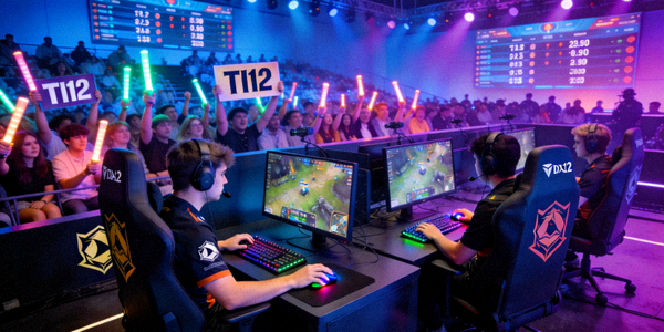 DOTA2国际邀请赛TI12比赛现场 - 选手专注操作与观众热情欢呼