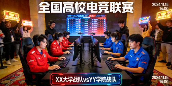 全国高校电竞联赛比赛现场 - 大学生选手激烈角逐与团队配合