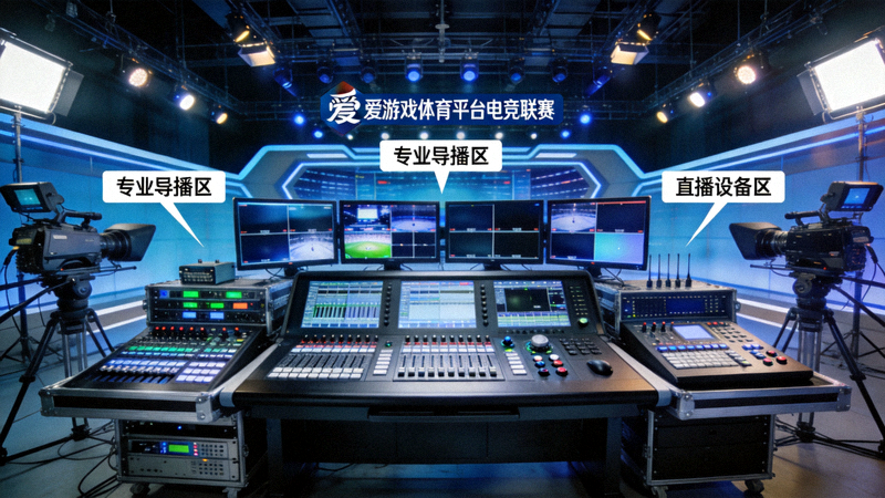 爱游戏体育平台电竞联赛专业演播厅内部设备展示，包括导播台与直播设备