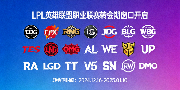 LPL英雄联盟职业联赛转会期窗口开启，各战队Logo排列展示