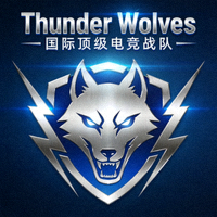 国际顶级电竞战队Thunder Wolves标志，狼头闪电图案，展现速度与团队协作
